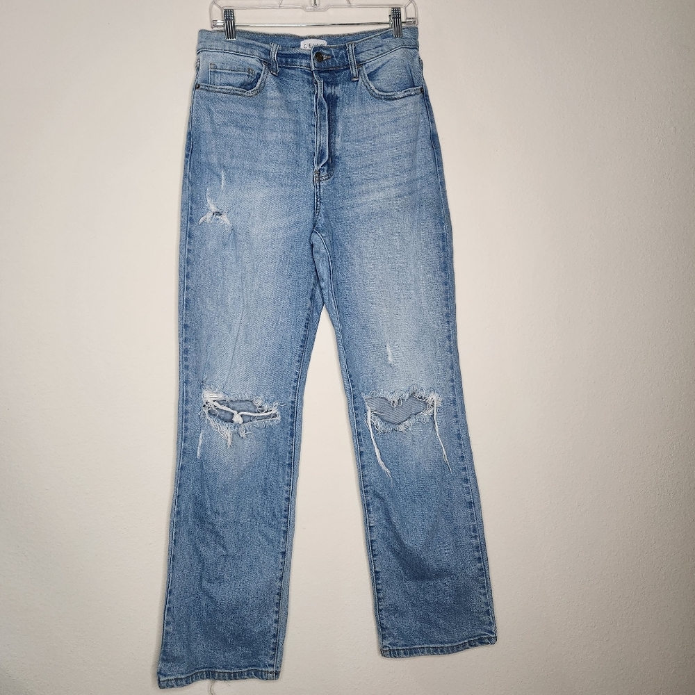 Cello Women's Size 9 Button Fly Distressed High Rise Straight Light Wash Jeans